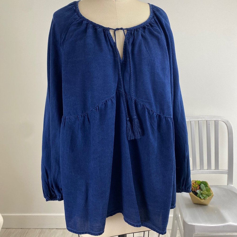 NWT Old Navy Dark Wash India Long Sleeve Swing Top XL